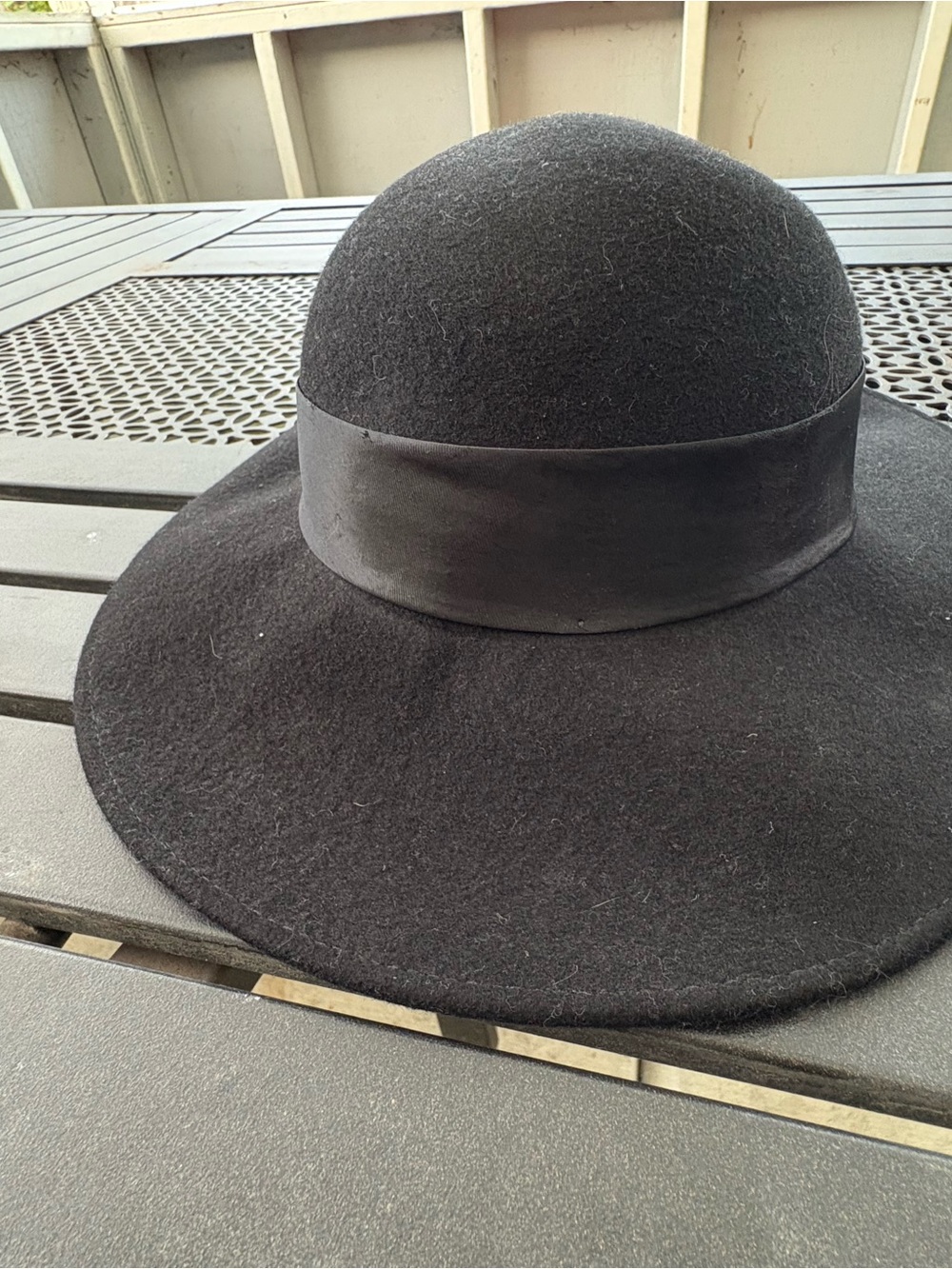 Amanda Smith Black Wide-Brim Wool Felt Hat with Satin Band